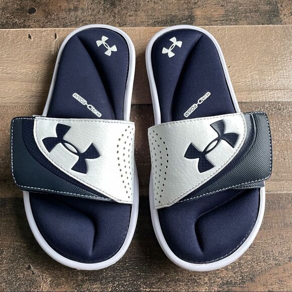 Under Armour Boys' UA Ignite VI Slides In White/Midnight Navy - 100 Size 3 - Picture 2 of 9